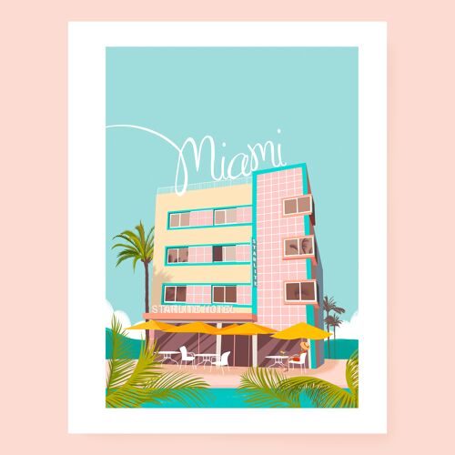 Affiche Starlite Hotel Miami hotel Art Déco Miami Floride South Beach vintage A4