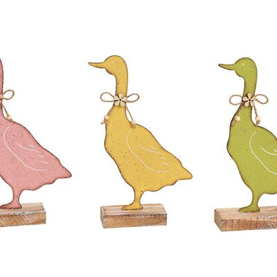 Aufsteller Ente aus Metall auf Holz Sockel Pink/Rosa, gelb, grün 3-fach, (B/H/T) 15x25x5cm