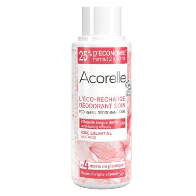 ACORELLE Eco-Recarga de Desodorante de Eglantina de Rosa Orgánica Certificada - 100ML