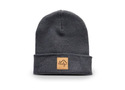 Beanie "cloudy" graphite grey/ leather patch