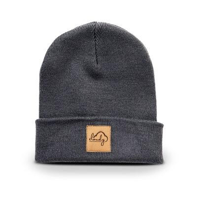 Beanie "cloudy" graphite grey/ leather patch