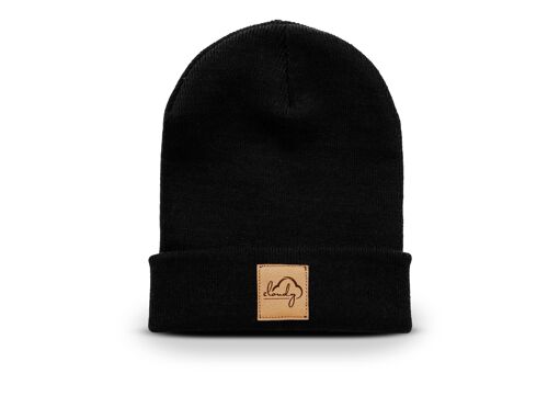 Beanie "cloudy" black/ leather patch