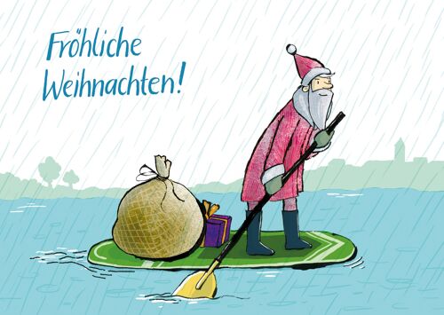 Klappkarte Weihnachtsmann mit Standup Paddle