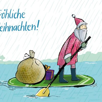 Klappkarte Weihnachtsmann mit Standup Paddle