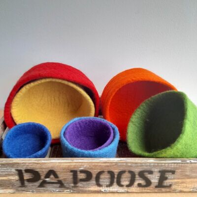 Rainbow felted wool bowls - set of 7 - PAPOOSE TOYS