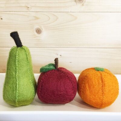 Frutti di lana infeltrita - Mela, pera, arancia - PAPOOSE TOYS