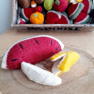 Felted wool fruits - Banana and watermelon - PAPOOSE TOYS