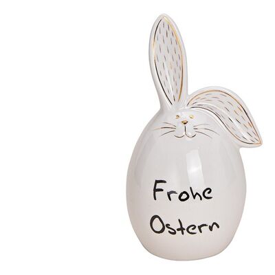 Hase "Frohe Ostern" aus Keramik Weiß/Gold/Schwarz (B/H/T) 13x28x13cm