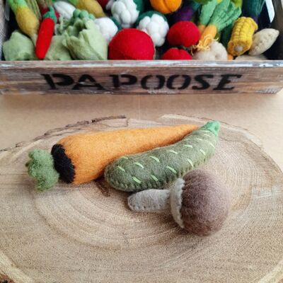 Felted wool vegetables - Carrot, Zucchini, Mushroom - PAPOOSE TOYS