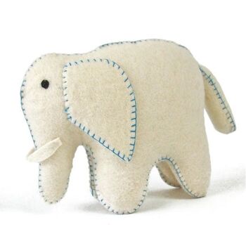 Éléphant blanc et bleu en laine feutrée - PAPOOSE TOYS 3