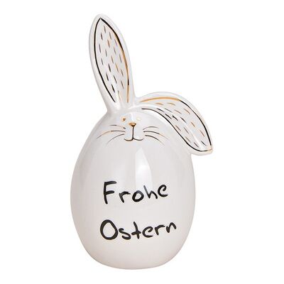 Hase "Frohe Ostern" aus Keramik Weiß/Gold/Schwarz (B/H/T) 8x16x8cm