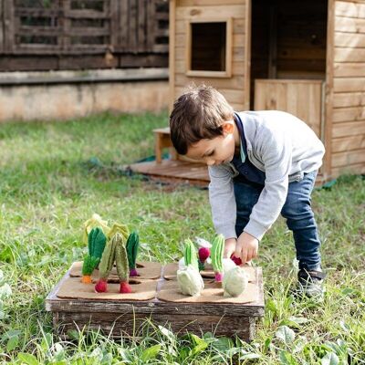 Vegetable garden with set of 16 vegetables in felted wool - PAPOOSE TOYS