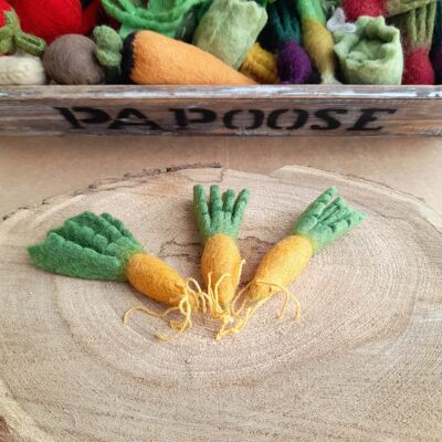 Mini verduras en fieltro de lana - 3 zanahorias - PAPOOSE TOYS