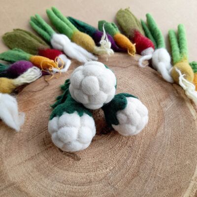 Mini verduras en lana de fieltro - 3 coliflores - PAPOOSE TOYS