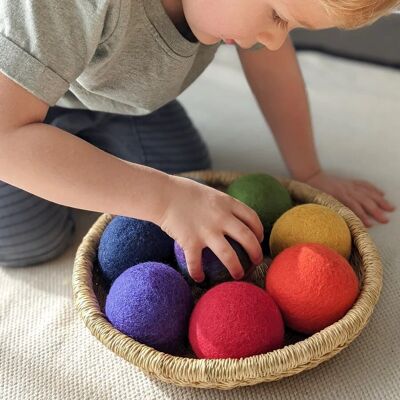 Bolas de lana de fieltro arcoíris 7 cm - juego de 8 - PAPOOSE TOYS
