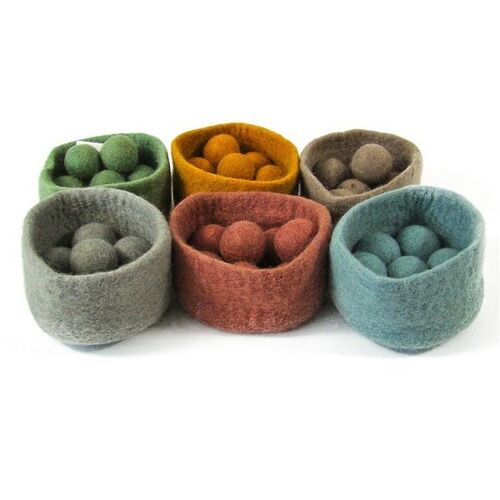 Bols et balles en laine feutrée Earth - set de 6 - PAPOOSE TOYS