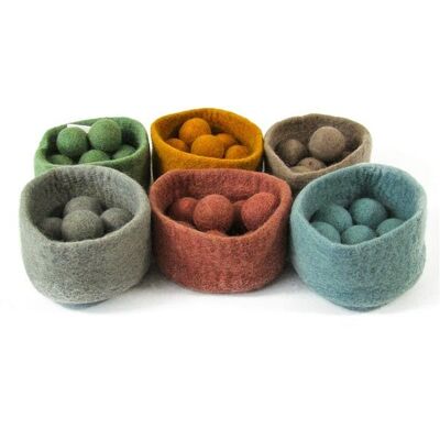 Cuencos y bolas de lana de fieltro tierra - juego de 6 - PAPOOSE TOYS