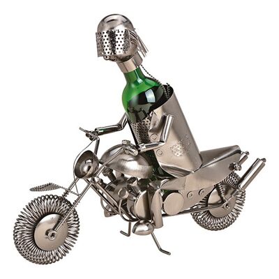 Flaschenhalter für Weinflasche Motorradfahrer aus Metall Schwarz (B/H/T) 47x29x18cm