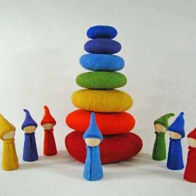 Rainbow felted wool pebbles - set of 7 - PAPOOSE TOYS