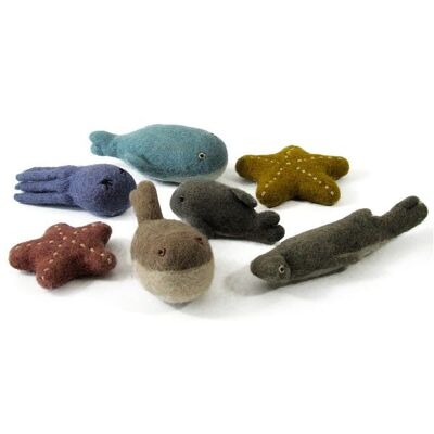 Sea animals in felted wool - set of 7 - PAPOOSE TOYS