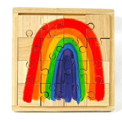 Rainbow wooden puzzle 16 pieces - PAPOOSE TOYS