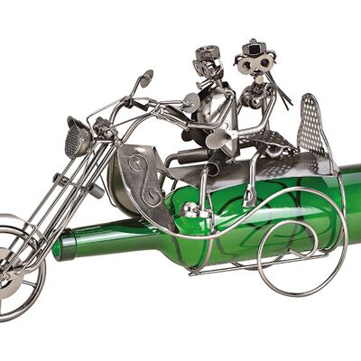Flaschenhalter für Weinflasche Paar auf Motorrad aus Metall Schwarz (B/H/T) 36x23x11cm