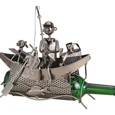 Flaschenhalter für Weinflasche Angler Boot aus Metall Schwarz (B/H/T) 28x24x14cm