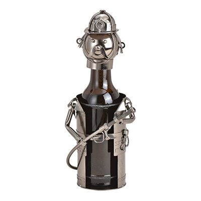 Flaschenhalter für Bierflasche Feuerwehrmann aus Metall Schwarz (B/H/T) 12x19x12cm