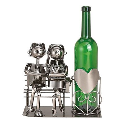 Flaschenhalter für Weinflasche Paar sitzend auf Bank aus Metall Schwarz (B/H/T) 26x21x12cm