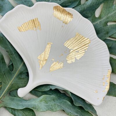 Jesmonite White Gold Ginkgo Tray | Gold Leaf Bowl | Interior Decoration Object