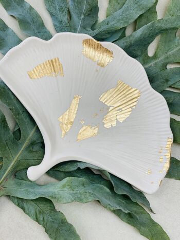 Jesmonite White Gold Ginkgo Tray | Gold Leaf Bowl | Interior Decoration Object 1