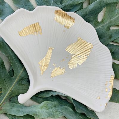Jesmonite White Gold Ginkgo Tray | Gold Leaf Bowl | Interior Decoration Object