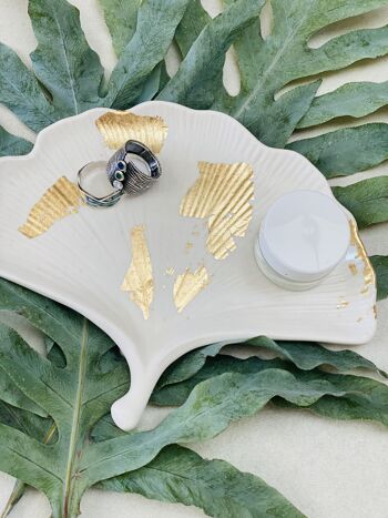 Jesmonite White Gold Ginkgo Tray | Gold Leaf Bowl | Interior Decoration Object 2