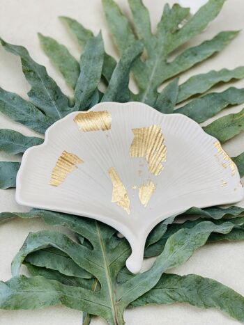 Jesmonite White Gold Ginkgo Tray | Gold Leaf Bowl | Interior Decoration Object 3