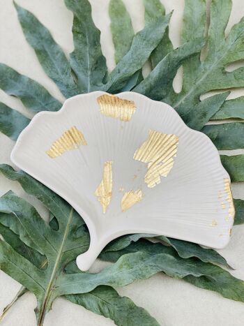 Jesmonite White Gold Ginkgo Tray | Gold Leaf Bowl | Interior Decoration Object 4