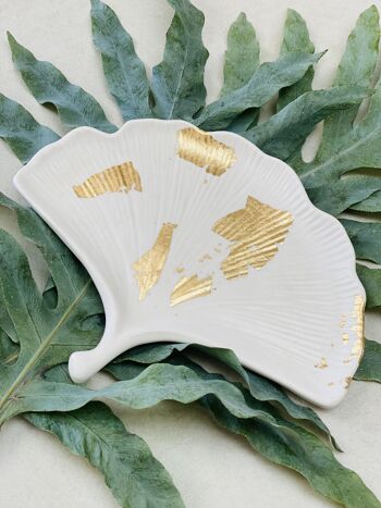 Jesmonite White Gold Ginkgo Tray | Gold Leaf Bowl | Interior Decoration Object 5