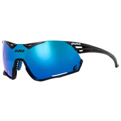 Lunettes de Soleil Cyclisme Challenge EASSUN, CAT 3 Solaire et Lentille REVO Bleue, Monture Noire