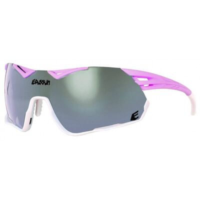 Fahrradsonnenbrille Challenge EASSUN, CAT 3 Solar und silberne Gläser, rosa und weißer Rahmen