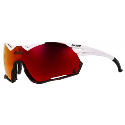 Cycling Sunglasses Challenge EASSUN, CAT 3 Solar and Red REVO Lens, Black and White Frame