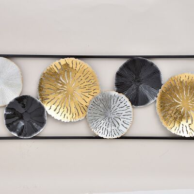 Wandbild 3D Ringe und Kreise aus Metall Schwarz/Gold/Silber (B/H/T) 32x92x3cm