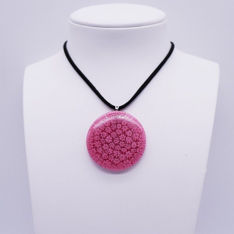 Collana in vetro di Murano in murrine tonde diametro 42 mm rosa