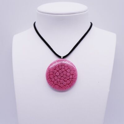 Murano glass necklace in round murrine diameter 42 mm pink
