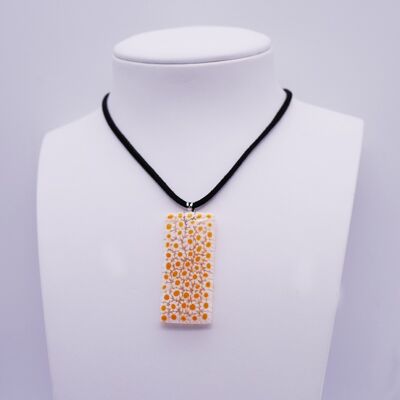 collier en verre de Murano en murrine rectangle blanc et jaune