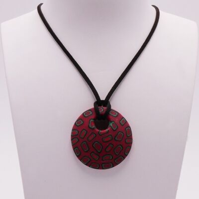 Murano glass necklace in matt curved round murrine diameter 45 mm Red Black and Green