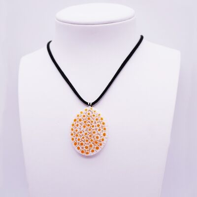 Murano glass necklace in oval murrine 32 x 40 mm white yellow