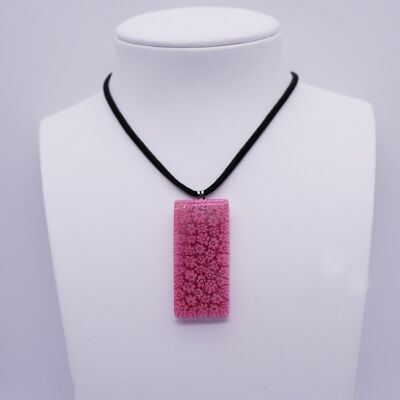 collier en verre de Murano en murrine rectangle rose