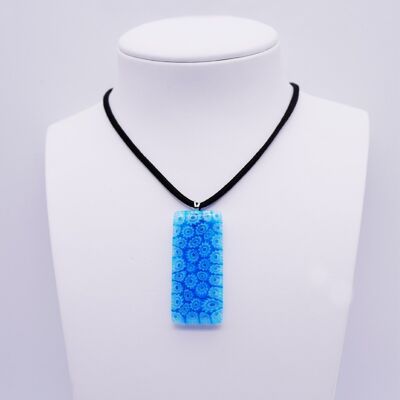 Collana in vetro di Murano a murrine rettangolari 20 x 48 mm blu turchese