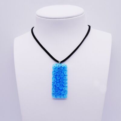 Murano glass necklace in rectangle murrine 20 x 48 mm turquoise blue