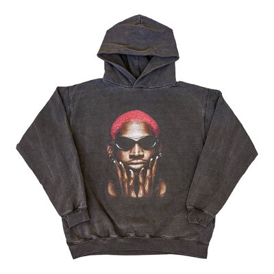 Sudadera con capucha de peso pesado de Rodman ~ Negro vintage lavado