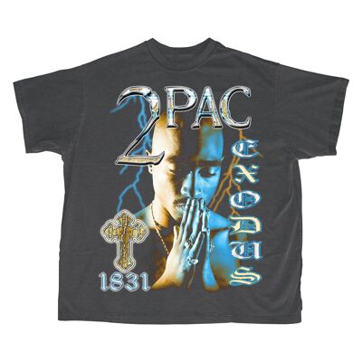 T-Shirt Tupac Shakur / Double Imprimé - Noir Vintage Délavé